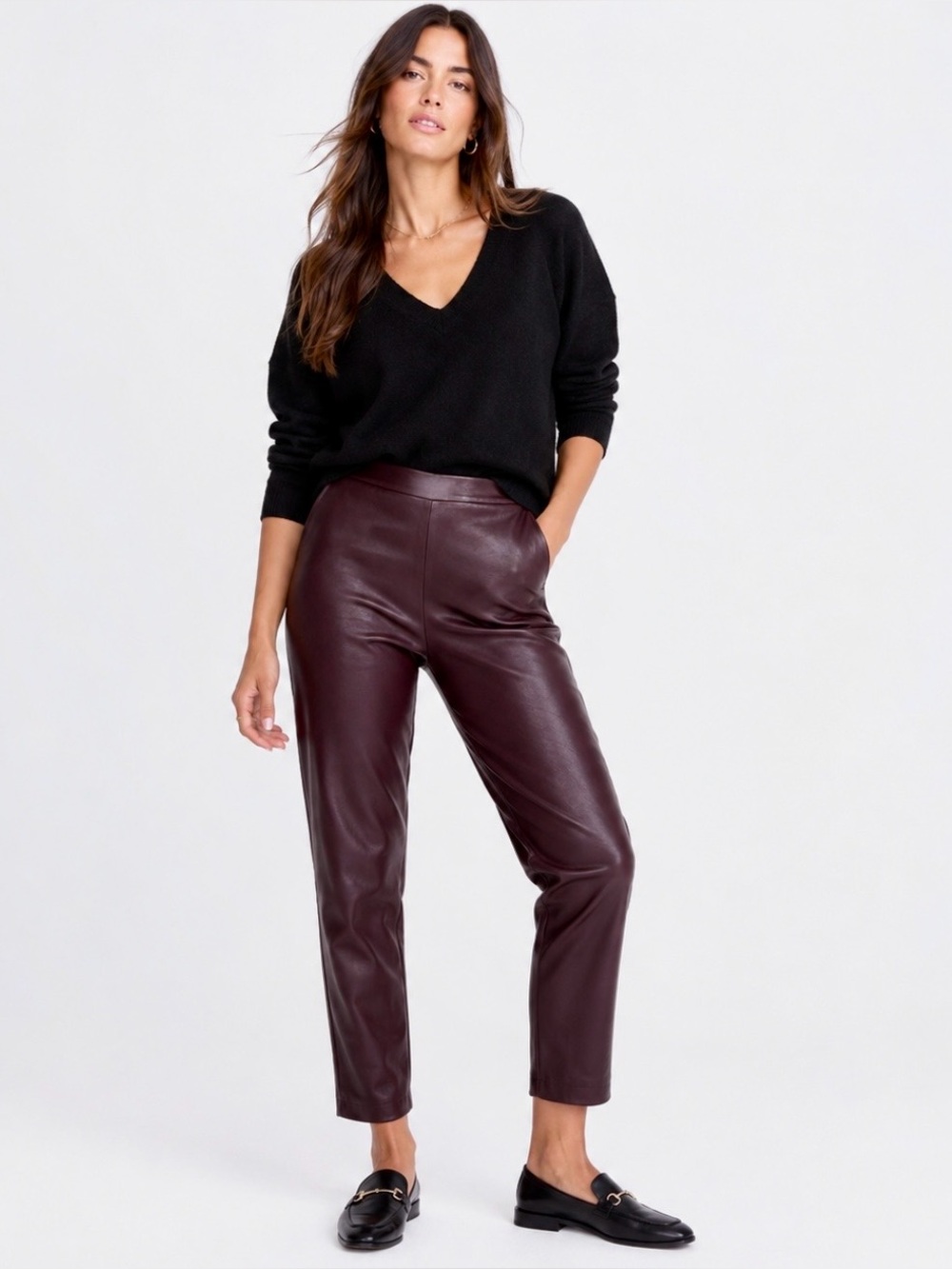 Vince Camuto Burgundy Faux Leather Leggings Pants Size Large